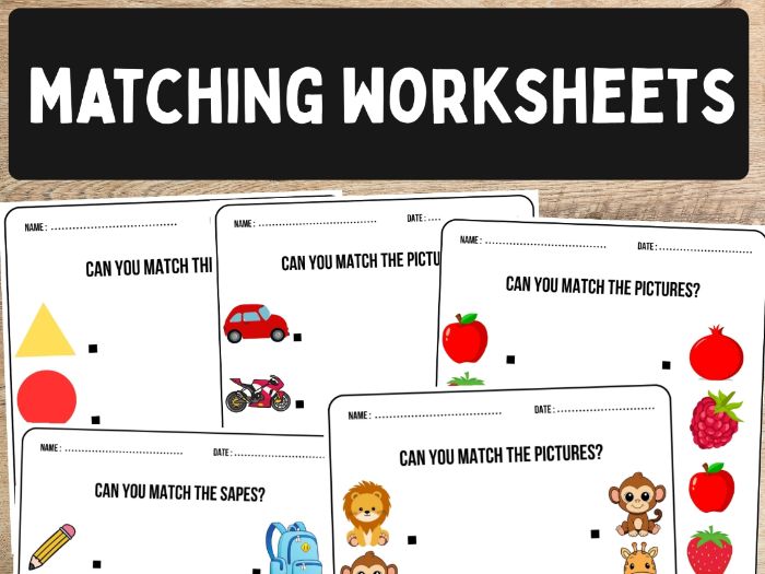 Preschool Matching Worksheets – 5 Picture Match Activities (Shapes & Objects)