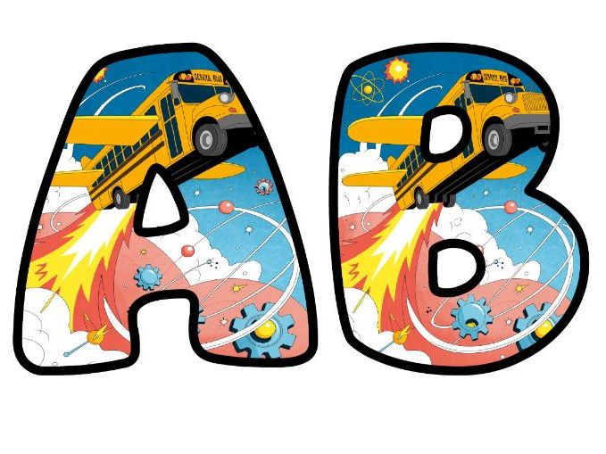 Flying Science Bus Classroom Display | Lettering Set | Upper & Lowercase, 0-9 and Signs
