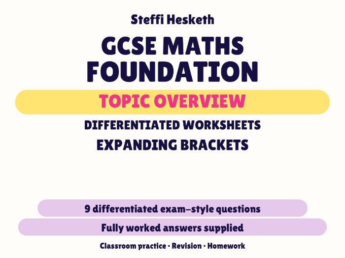 GCSE Foundation Expanding Brackets | Topic Overview Differentiated Worksheet
