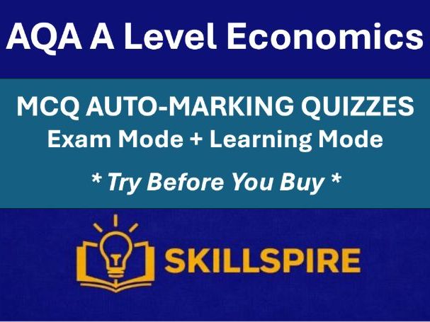 AQA A Level Economics Paper 3 | Two 30 MCQ Auto-Marking Quizzes | Sets 1 & 2 | Exam & Learning Modes