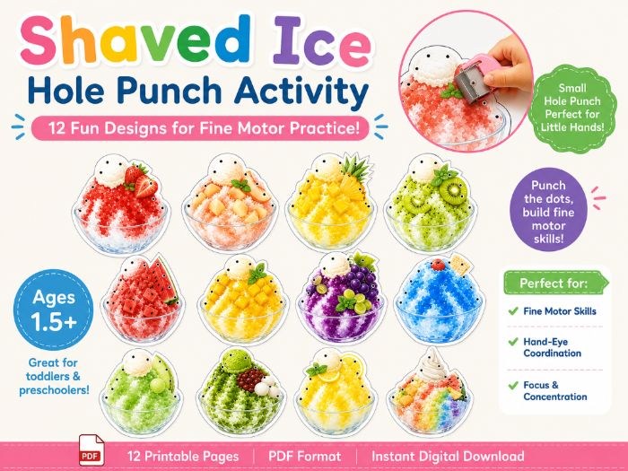 Shaved Ice Hole Punch Activity | Fine Motor Printable | 12 Designs | Preschool PDF