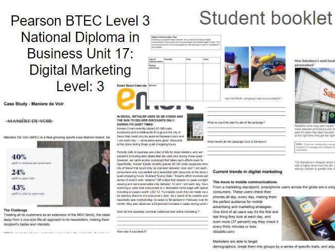 BTEC Level 3 National Diploma in Business Unit 17: Digital Marketing Level: 3 student booklet