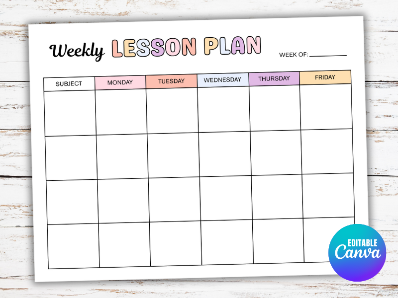 Lesson Plan Template Editable: Weekly Planner Teacher Daily Classroom Schedule