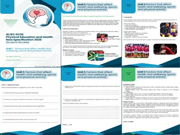 WJEC GCSE  PE & Health (New Spec 2026) Unit 1 - Student Booklet