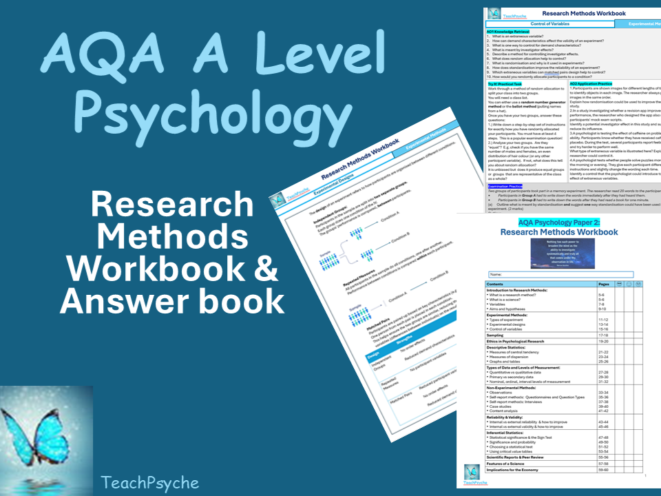 Research Methods Workbook & Answer Book for AQA A-Level Psychology 2025