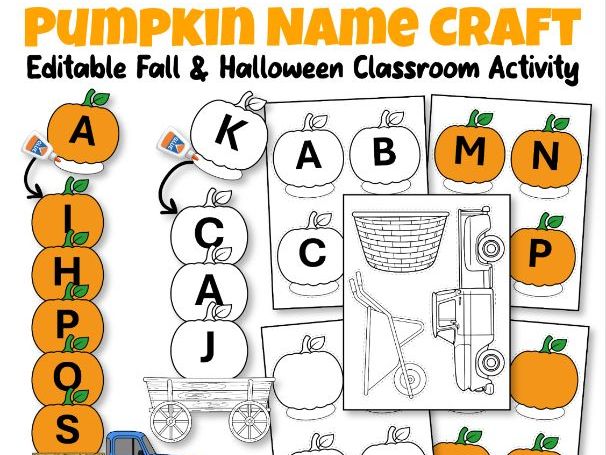 Pumpkin Name Craft | Editable Fall & Halloween Classroom Activity | Autumn Bulletin Board Craftivity