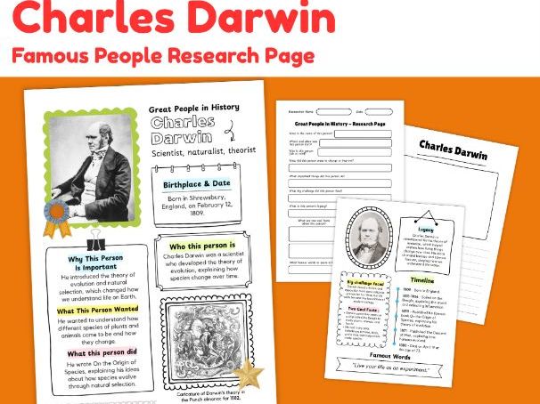 Charles Darwin Biography Research Worksheets | Famous Scientist Study
