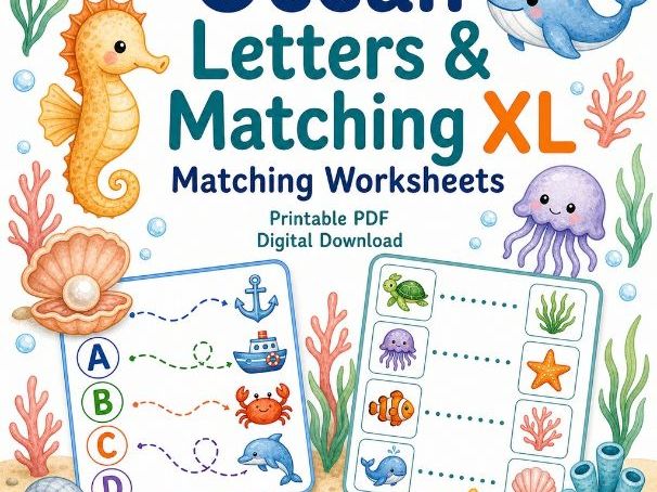 Ocean Letters & Matching XL | Matching Worksheets | Printable PDF | Digital Download