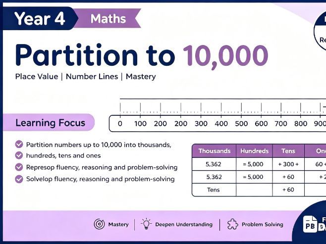 Year 4 | Partition Numbers to 10,000 | Place Value & Number Lines