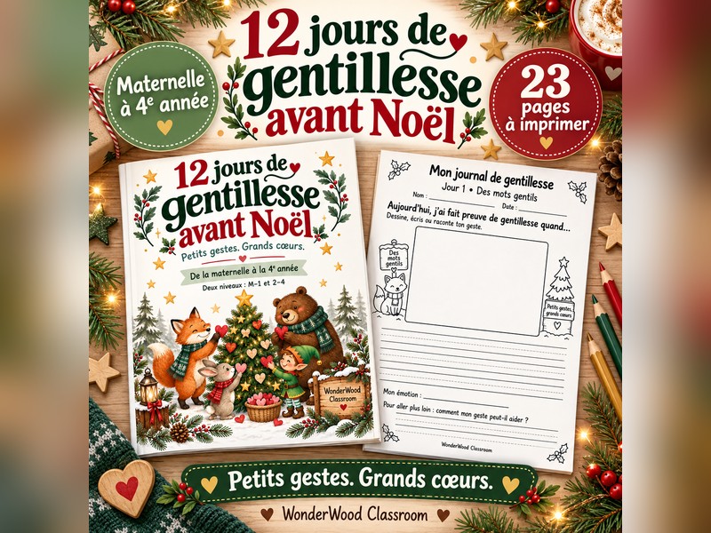 12 jours de gentillesse avant Noël - Maternelle à 4e année