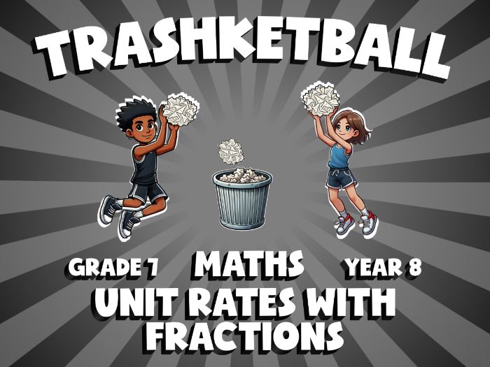 Unit Rates with Fractions TRASHKETBALL Maths Game | No-Prep Year 8 Review Activity