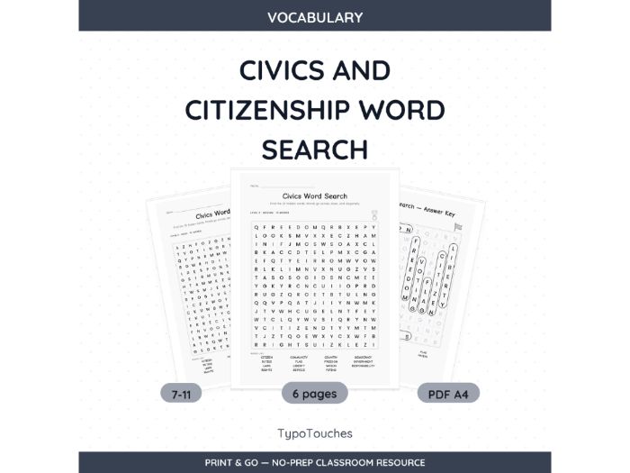 Civics and Citizenship Word Search | 6 Sheets