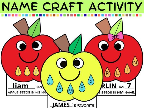 Fall Apple Name Craft, Autumn Name Recognition September Bulletin Board Activity