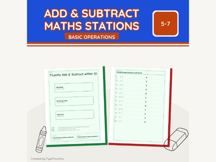 Add & Subtract Maths Stations | 61 Sheets