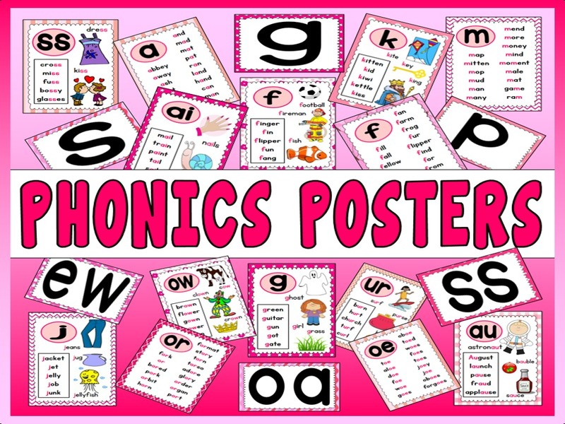 PINK PHONICS DISPLAY POSTERS TEACHING RESOURCES LITERACY ENGLISH EYFS KS 1