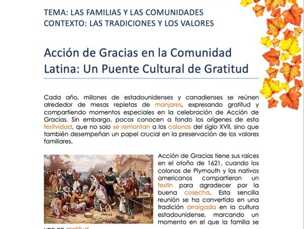 TEMA LAS FAMILIAS Y LAS COMUNIDADES. ACCIÓN DE GRACIAS EN LA COMUNIDAD LATINA