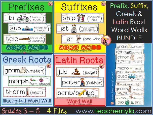 Prefix Suffix Greek And Latin Root Word Wall Bundle Teaching Resources