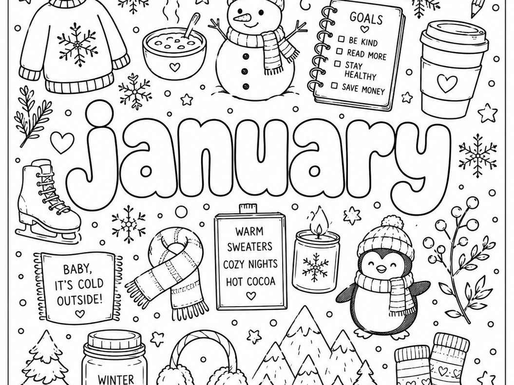 12 Months of the Year Doodle Colouring Sheets