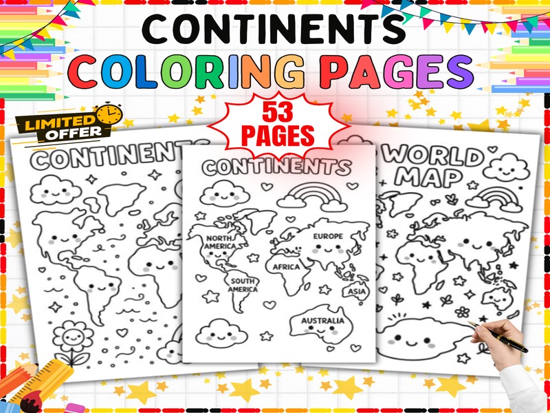 Continents Coloring Pages | 53 Printable Sheets | World Map Geography Activity