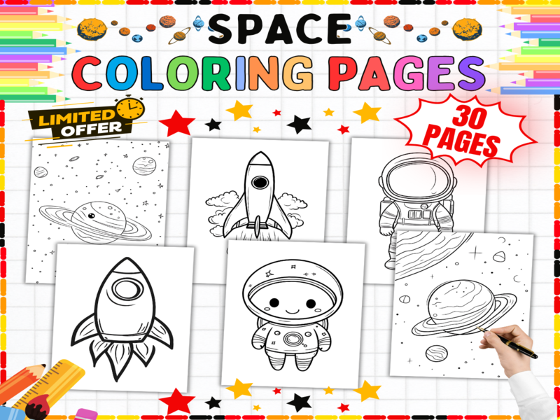 Space Colouring Pages | 30 Astronaut & Planets Worksheets for Solar System Science Activities
