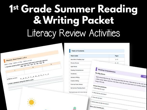 1st Grade Summer Reading & Writing Packet | Literacy Review Activities