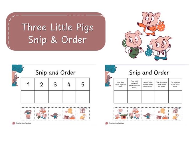 Snip and Order Three Little Pigs