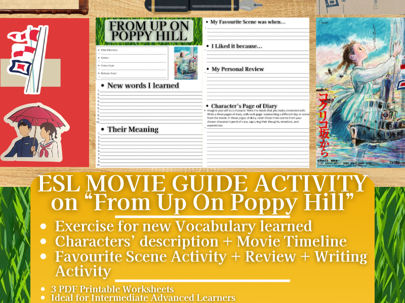 ESL Movie Guide Worksheets on "From Up On Poppy Hill" - Studio Ghibli