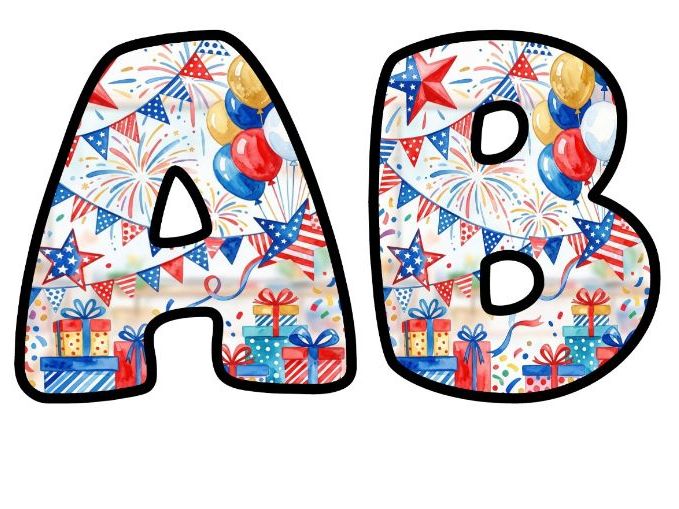 Stars and Stripes Bubble Letters | Seasonal Bulletin Board Letters | Printable Alphabet A-Z and 0-9