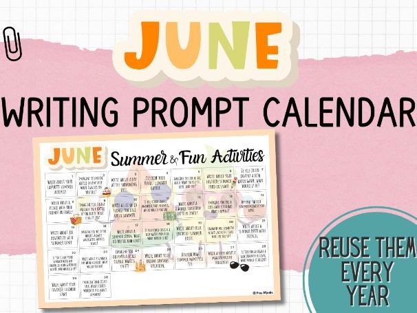 June Writing Prompt Calendar – Daily Journal Prompts (ESL/EAL | Morning Work | Primary KS1 KS2)