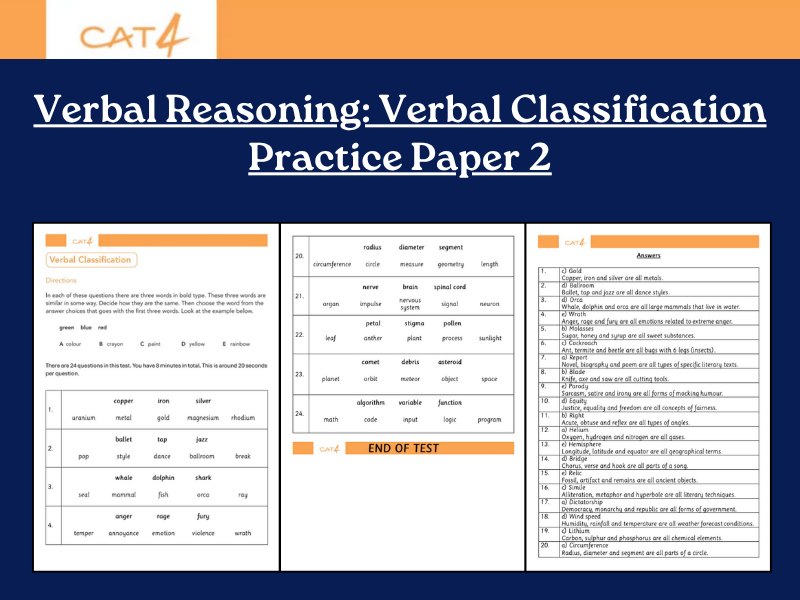 CAT4 Verbal Reasoning: Verbal Analogies Practice Paper 2