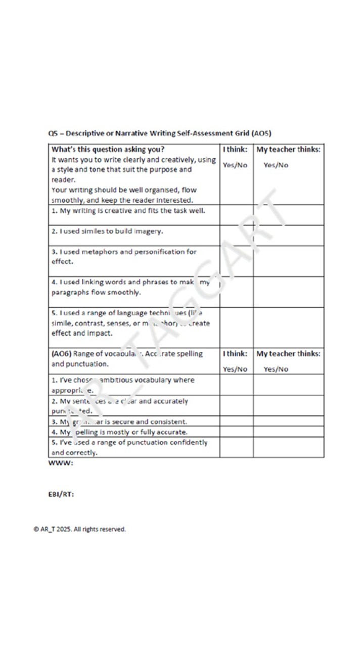 Question 5 AQA 2026 GCSE English Language Paper 1 | Plans, Sentence ...