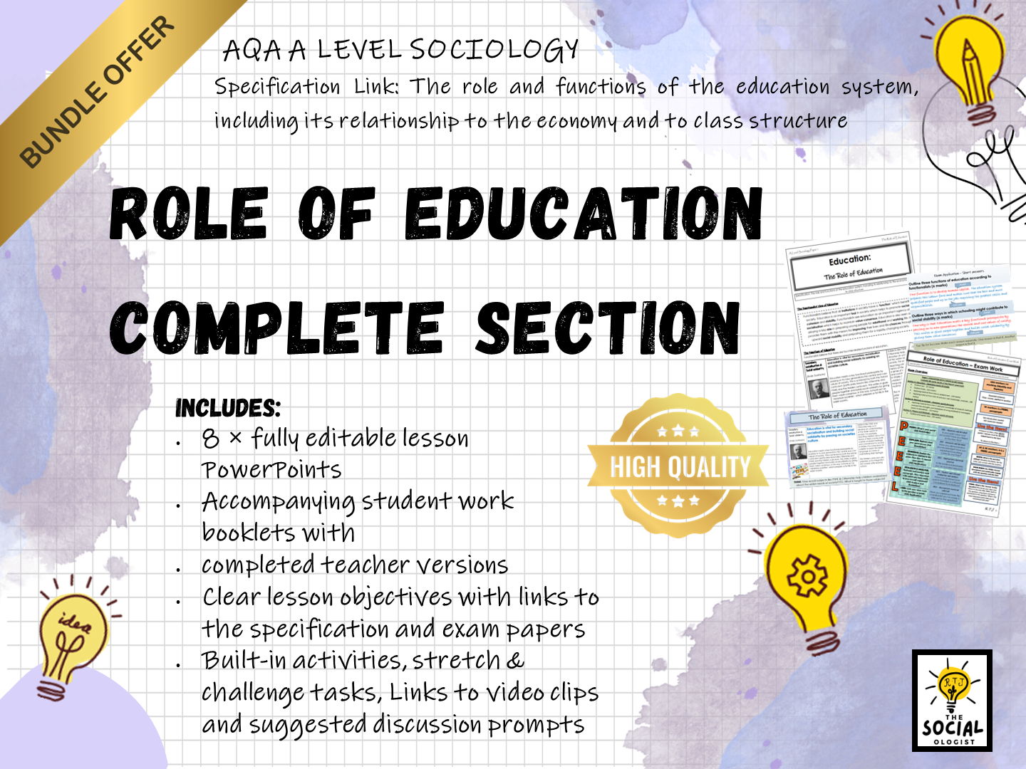 AQA A level Sociology - Education - The Role of Education - Complete section - Bundle