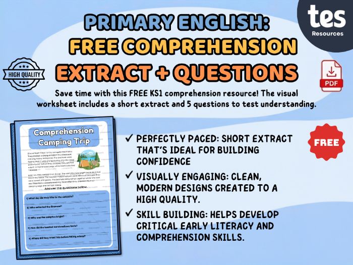 FREE KS1 Reading Comprehension Worksheet