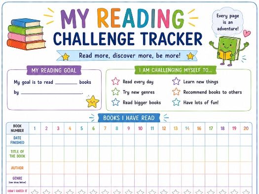Reading Challenge Tracker | KS2 Reading Log | Back to School Literacy Activity