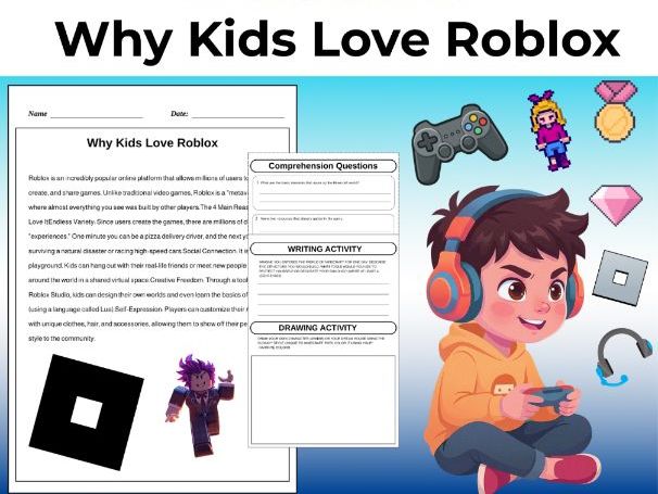 All About Roblox Reading Comprehension & Activities (Level 3-6)