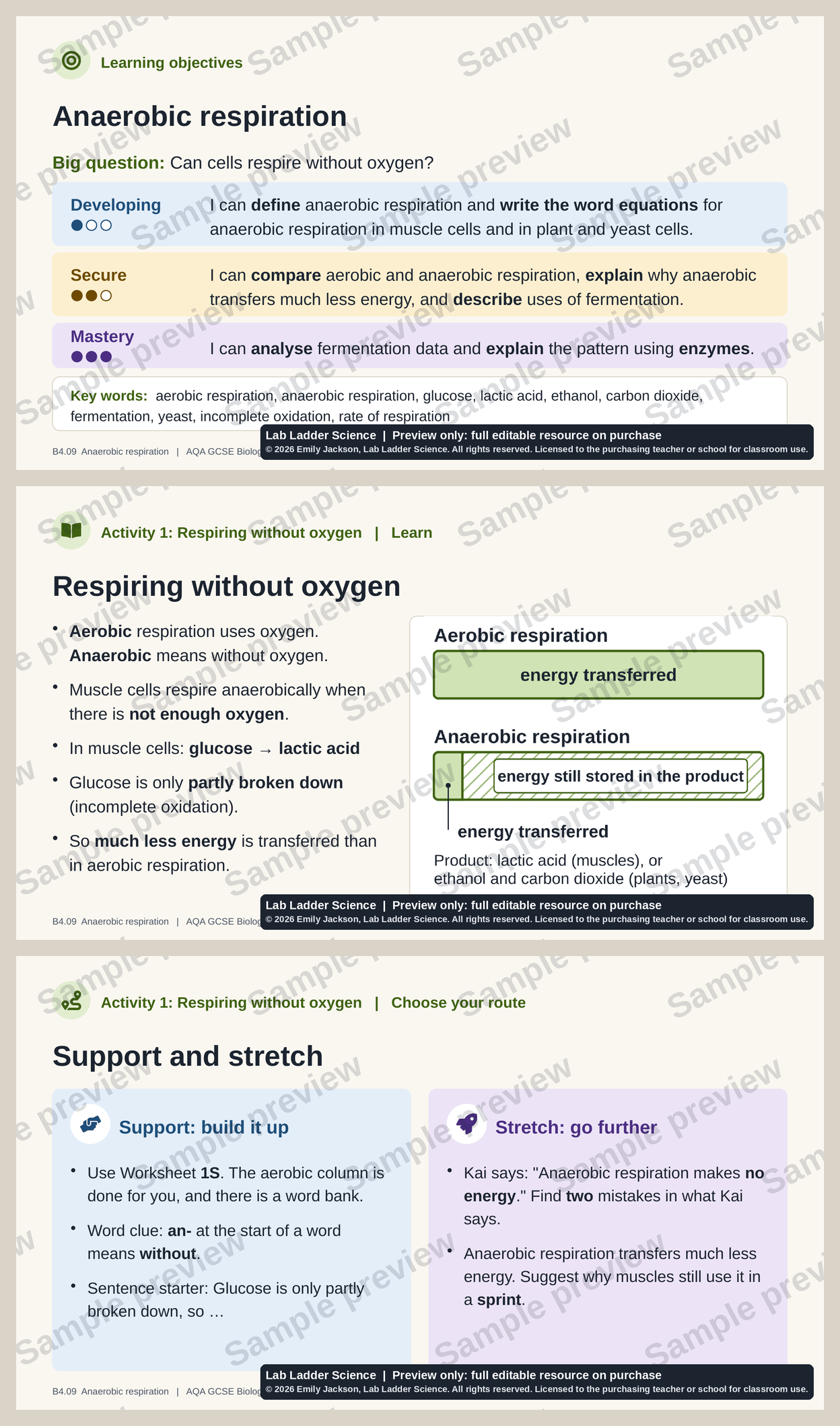 B4-09 Anaerobic Respiration: AQA GCSE Biology | Teaching Resources