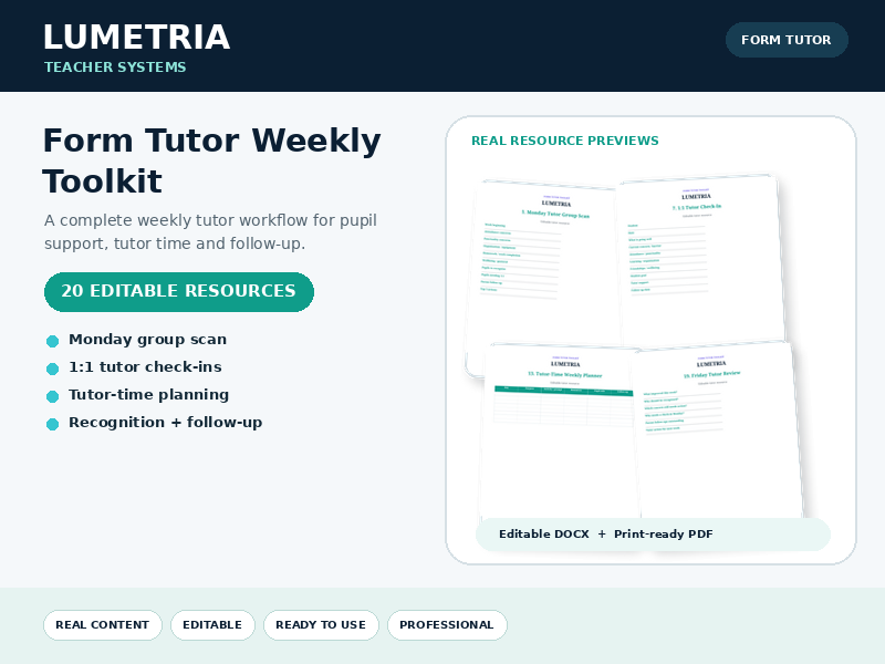 Form Tutor Weekly Toolkit | 20 Editable Attendance, Wellbeing, Tutor-Time & Parent Contact Resources