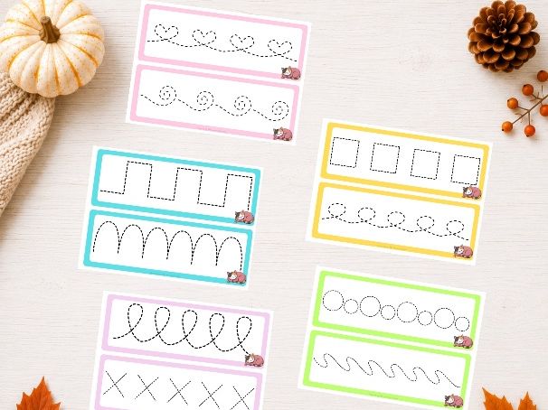 Autumn/Fall Pre-Writing Tracing Strips | Fine Motor Practice | EYFS, KS1, Pre-K to 1st Grade