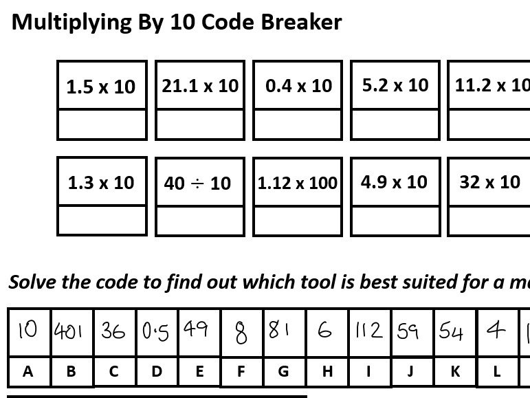Multiply By 10 Code Breaker Teaching Resources