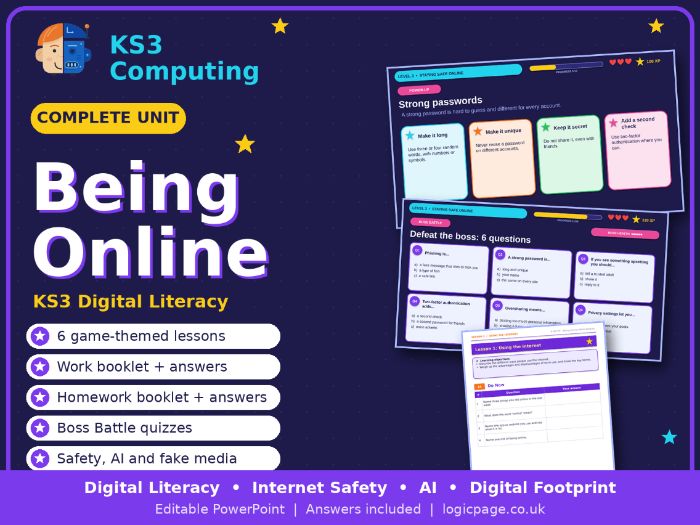 KS3 Digital Literacy: Being Online Internet Safety, AI and Digital Footprint Complete Unit