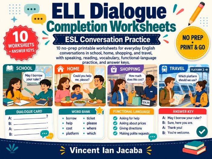ELL Dialogue Completion Worksheets | ESL Everyday Conversation Practice