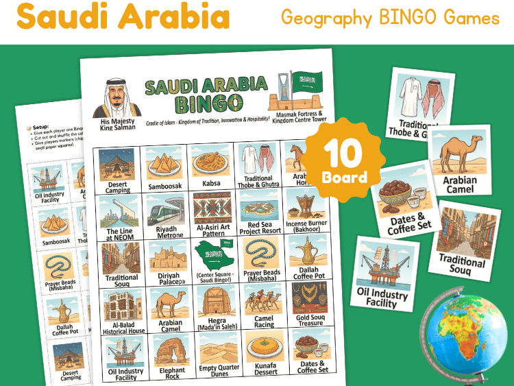 Saudi Arabia Geography Bingo Game | Country Study Activity