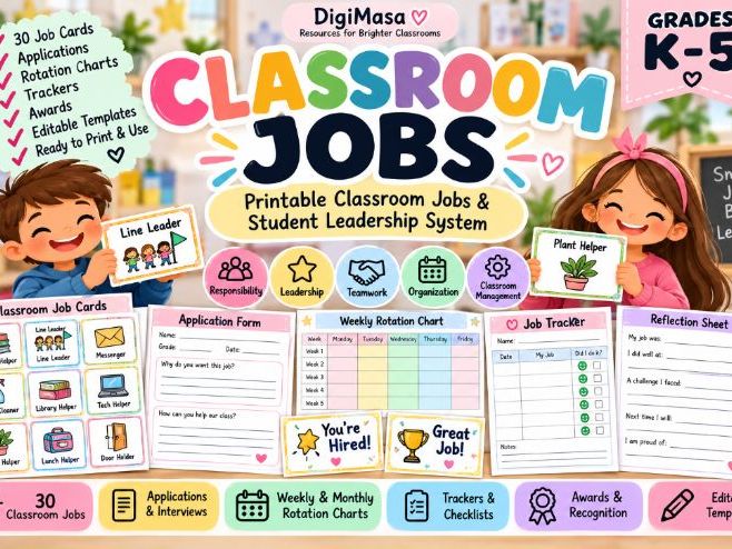 Classroom Jobs for Students | 30 Job Cards, Rotation & Leadership System