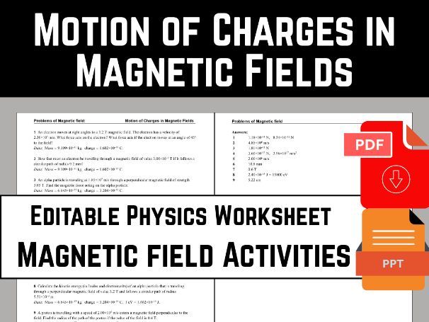 Magnetic Fields: Motion of Charged Particles Worksheet (Editable)