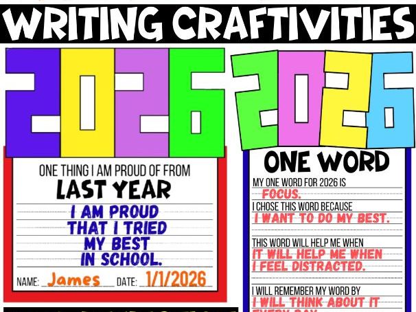 New Years 2026 Writing Craft One Word & Goal Setting Resolution Writing Activity