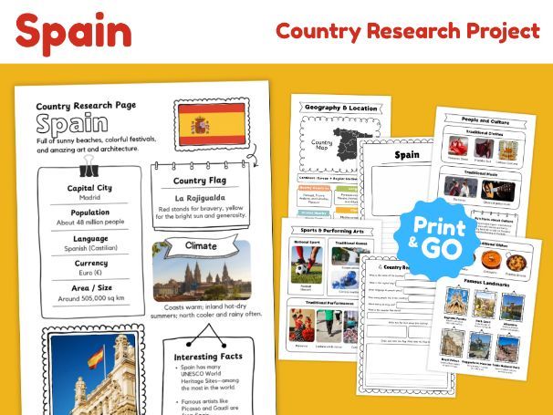 Spain Country Study Worksheets | Geography & Culture
