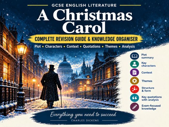A Christmas Carol GCSE Revision Guide & Knowledge Organiser | Quotes, Themes, Characters & Context