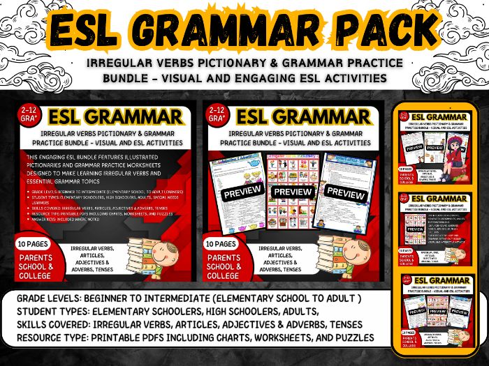 ESL Irregular Verbs Pictionary & Grammar