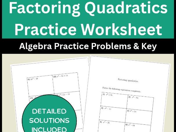 Factoring Quadratics Practice Worksheet | Algebra Practice Problems & Key