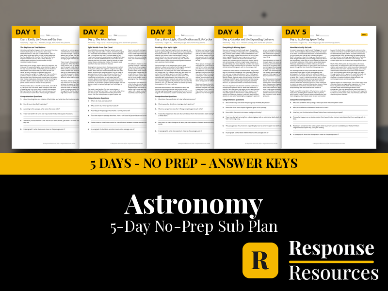 Astronomy Emergency Sub Plans - 5 Days No Prep Print and Go Space Worksheets